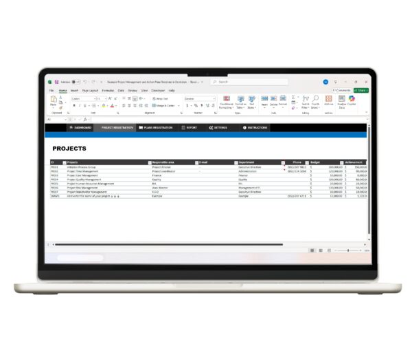 Action Plans Template in Excel for Project Management and team coordination