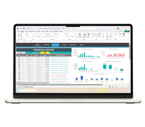 Screenshot demonstrating financial management features in Excel