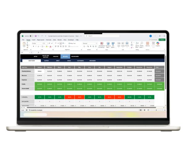 Sample screenshot of Inventories Template in Excel for inventory control