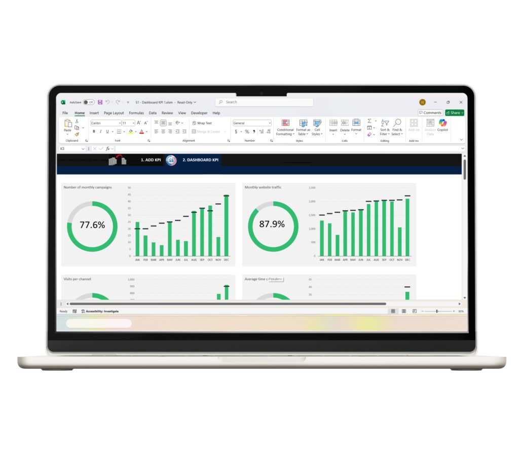Free KPI Dashboard Excel template with performance metrics