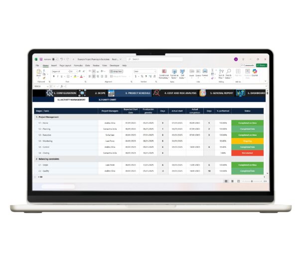 Excel-based project planning template for organized project execution