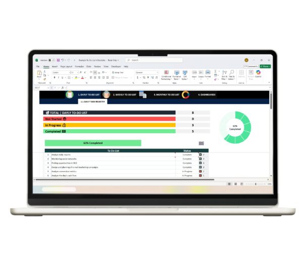 Excel spreadsheet displaying a customizable To-Do List template for productivity
