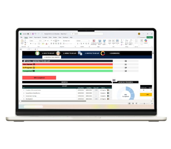 Sample Excel To-Do List with task categories and checkboxes for efficient planning