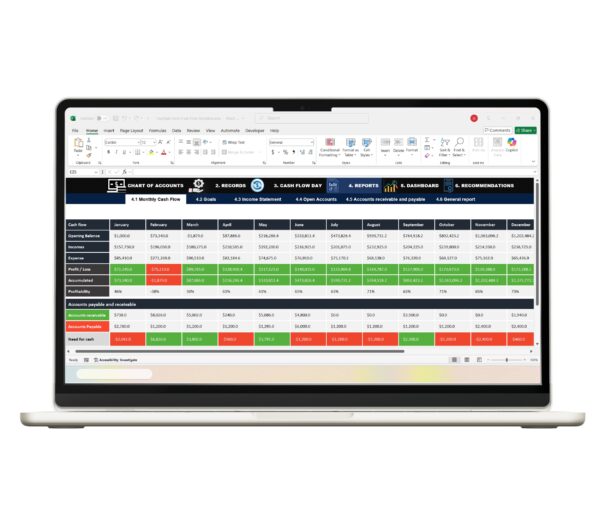 Business cash flow sheet in Excel format