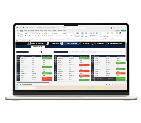 Small business Excel cash flow template