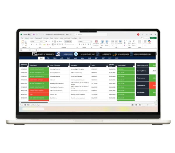 Financial Excel template for cash flow use