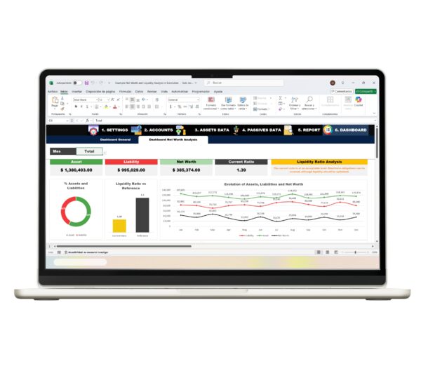 Excel analysis showing net worth and liquidity data