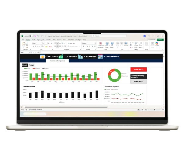 Income and expense tracker template made in Excel