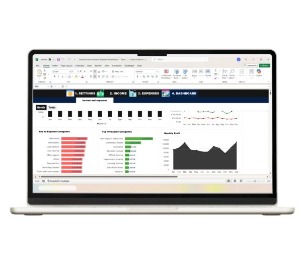 Monthly income and expense sheet in Excel format