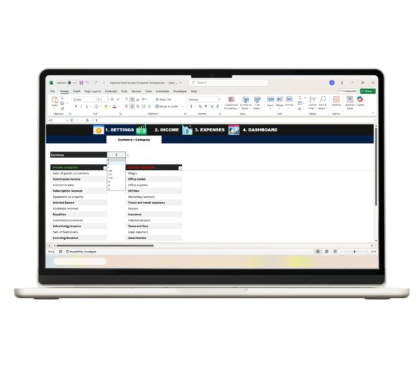 Organized Excel template for income and expense logs