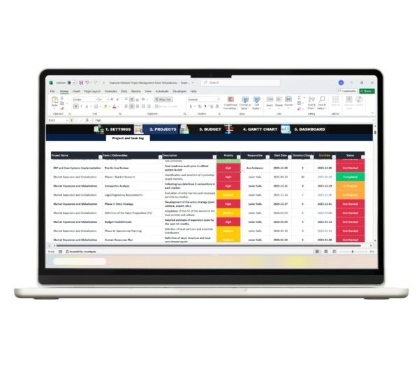 Multiple project planner template in Excel